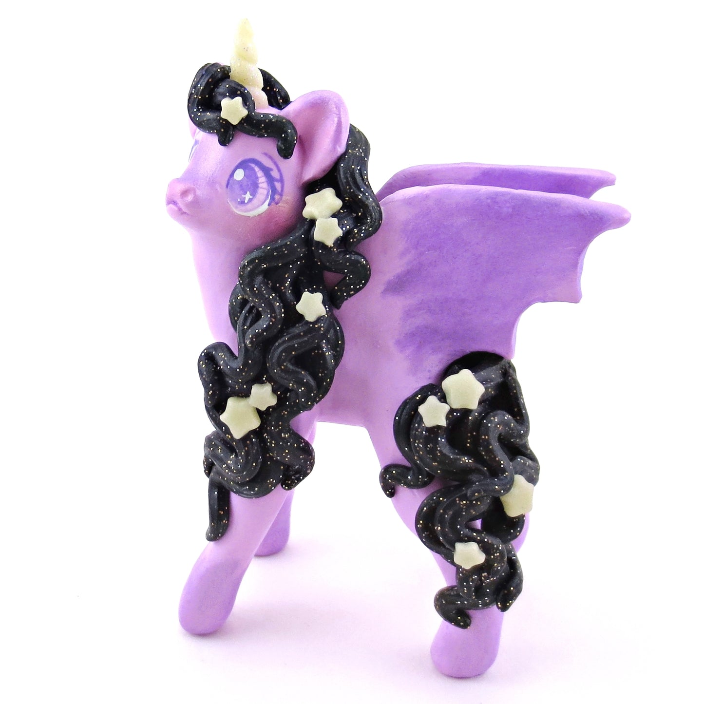 Lavender Baticorn with Star Mane Figurine - Polymer Clay Halloween Collection