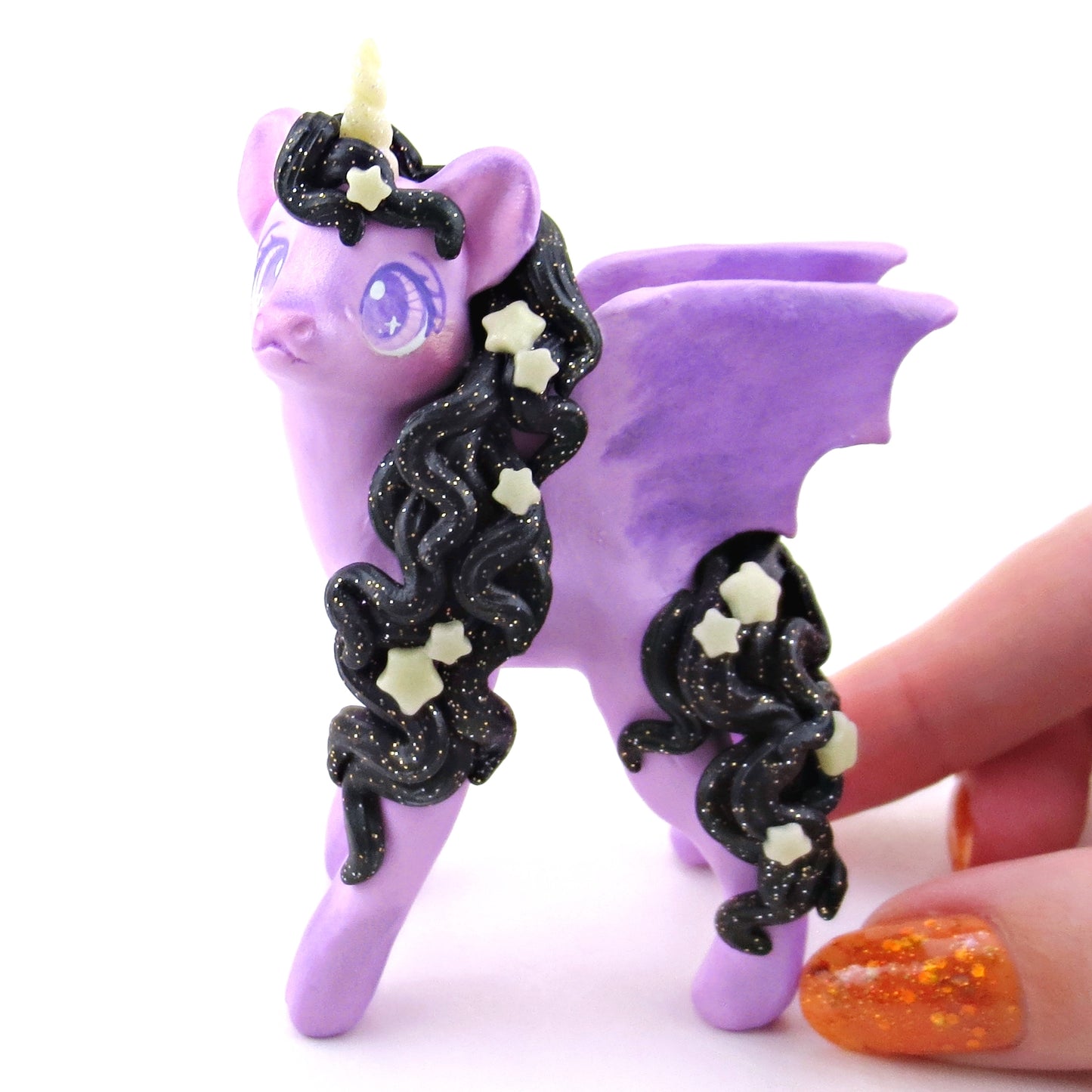 Lavender Baticorn with Star Mane Figurine - Polymer Clay Halloween Collection