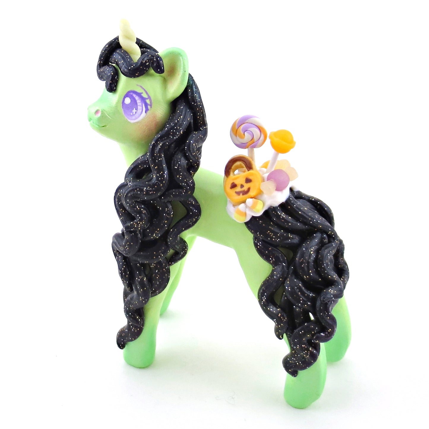 Green Halloween Dessert Unicorn Figurine - Polymer Clay Halloween Collection