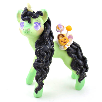 Green Halloween Dessert Unicorn Figurine - Polymer Clay Halloween Collection