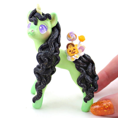 Green Halloween Dessert Unicorn Figurine - Polymer Clay Halloween Collection