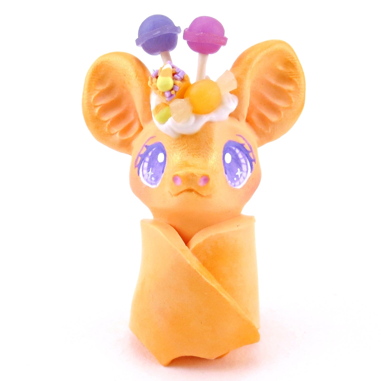 Orange Halloween Dessert Bat Figurine - Polymer Clay Halloween Collection