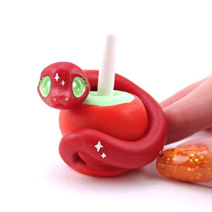 Candy Apple Snake Figurine - Polymer Clay Halloween Collection