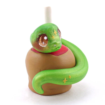 Caramel Apple Snake Figurine - Polymer Clay Halloween Collection