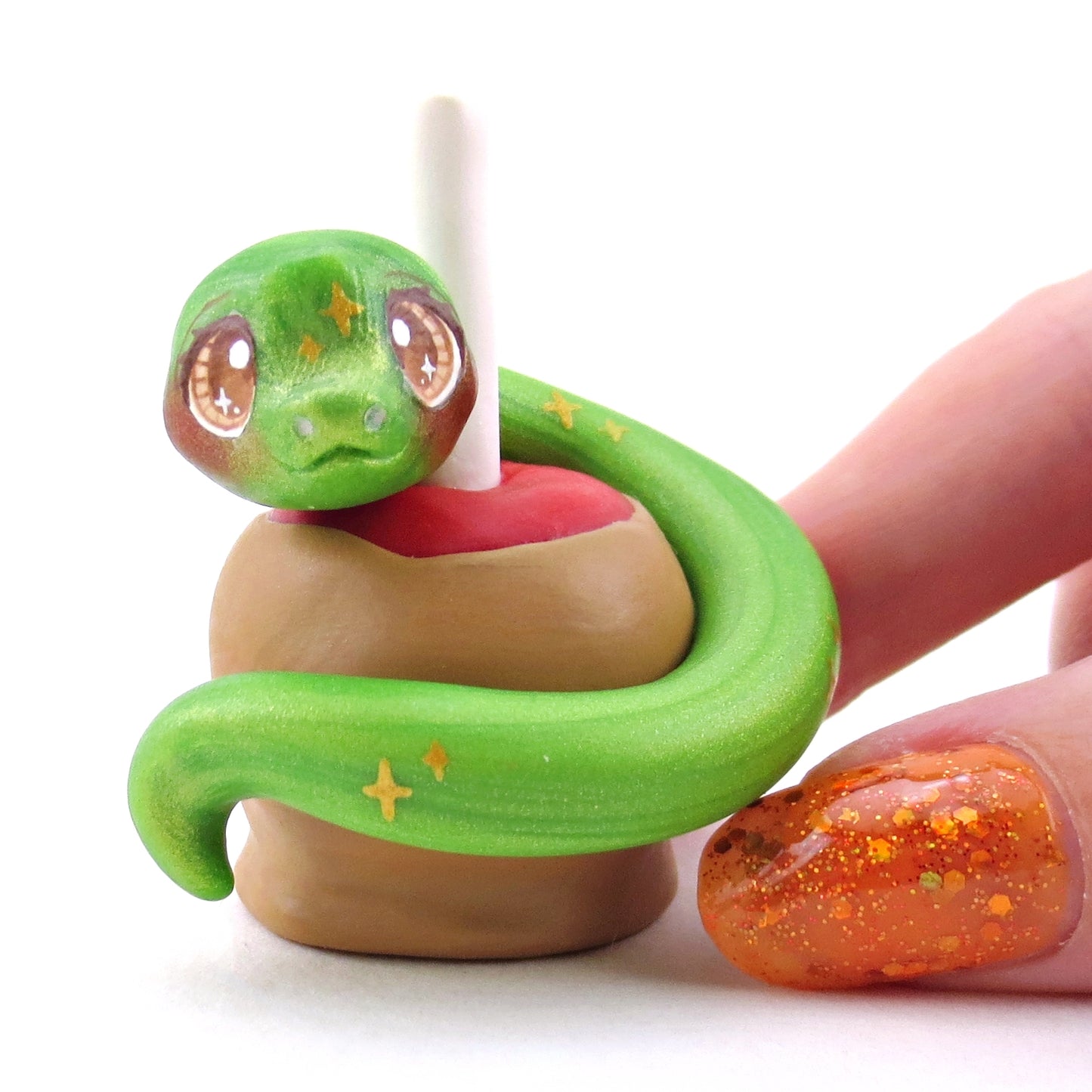 Caramel Apple Snake Figurine - Polymer Clay Halloween Collection