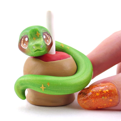 Caramel Apple Snake Figurine - Polymer Clay Halloween Collection