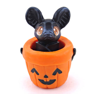 Bat in Candy Bucket Figurine - Polymer Clay Halloween Collection