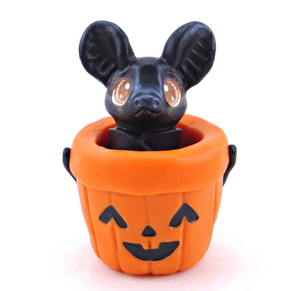 Bat in Candy Bucket Figurine - Polymer Clay Halloween Collection