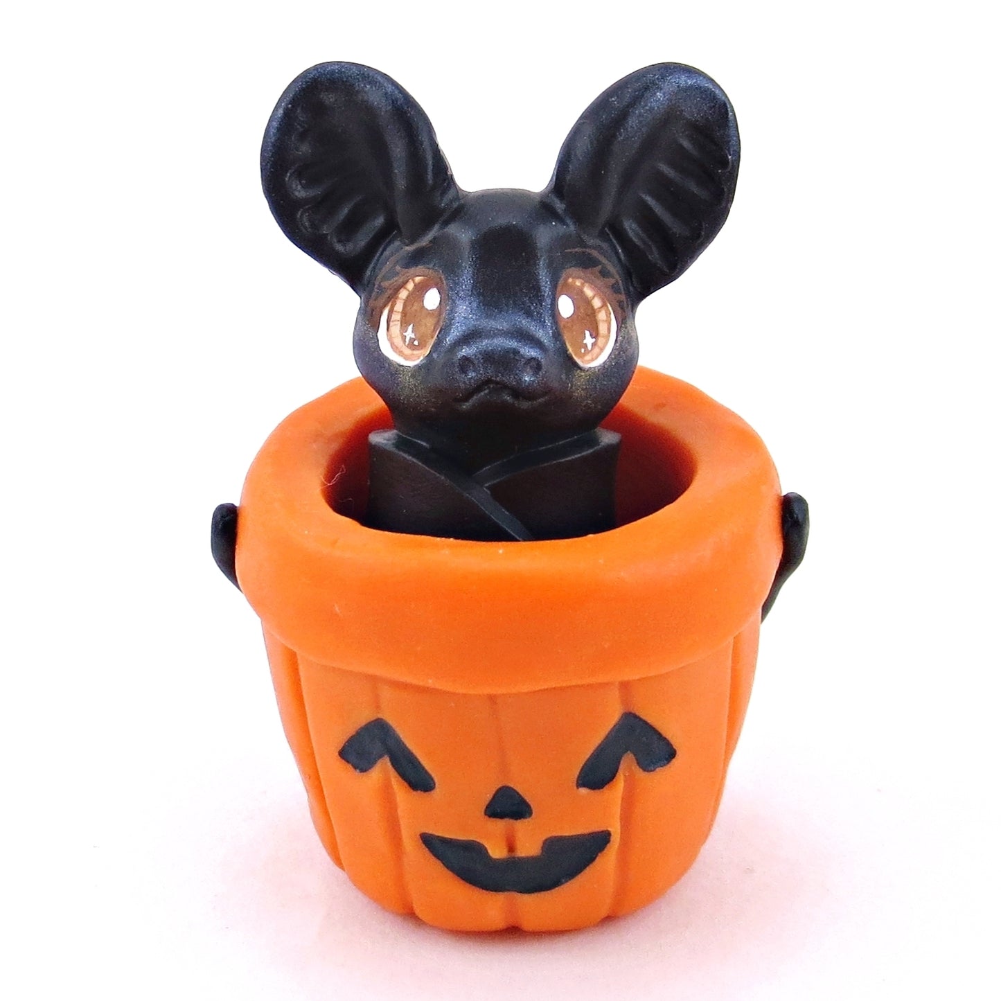 Bat in Candy Bucket Figurine - Polymer Clay Halloween Collection