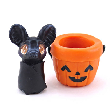 Bat in Candy Bucket Figurine - Polymer Clay Halloween Collection