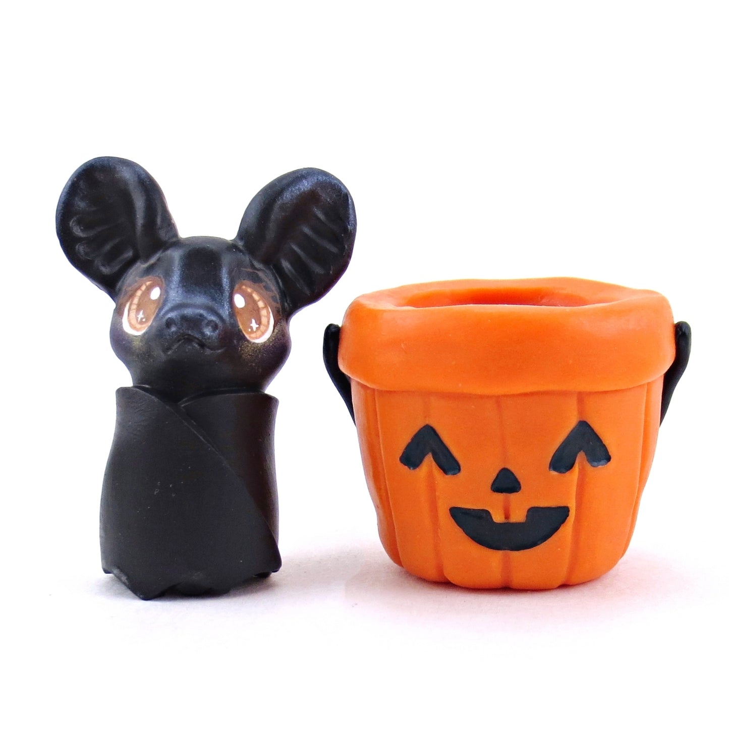 Bat in Candy Bucket Figurine - Polymer Clay Halloween Collection