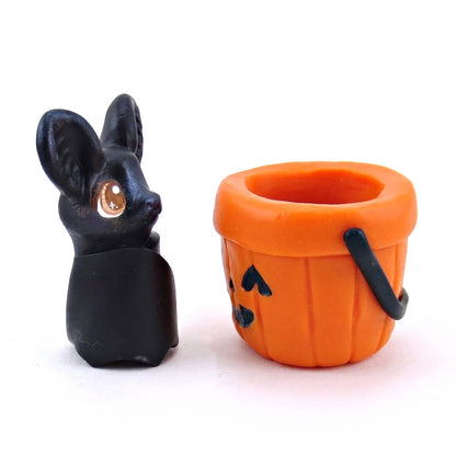 Bat in Candy Bucket Figurine - Polymer Clay Halloween Collection