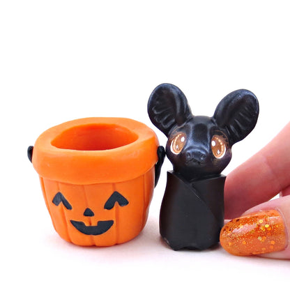 Bat in Candy Bucket Figurine - Polymer Clay Halloween Collection