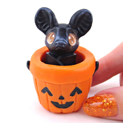 Bat in Candy Bucket Figurine - Polymer Clay Halloween Collection