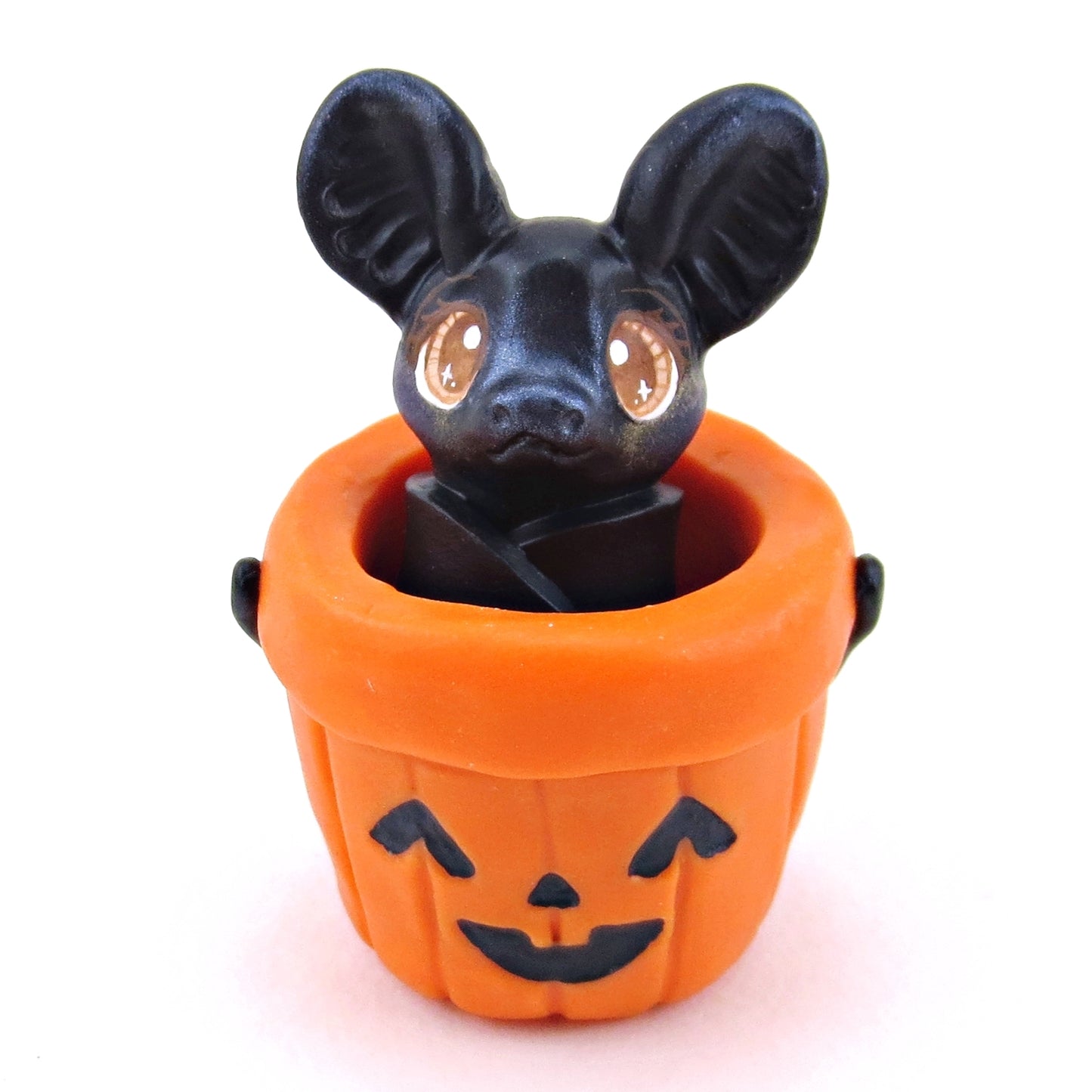 Bat in Candy Bucket Figurine - Polymer Clay Halloween Collection