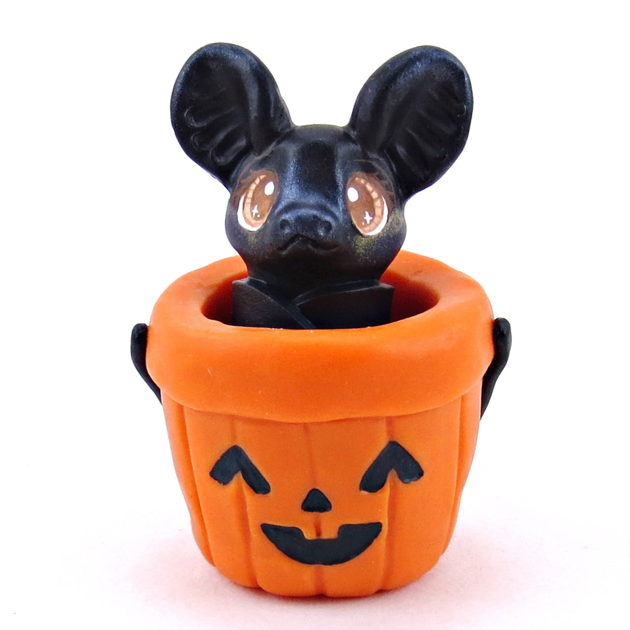 Bat in Candy Bucket Figurine - Polymer Clay Halloween Collection