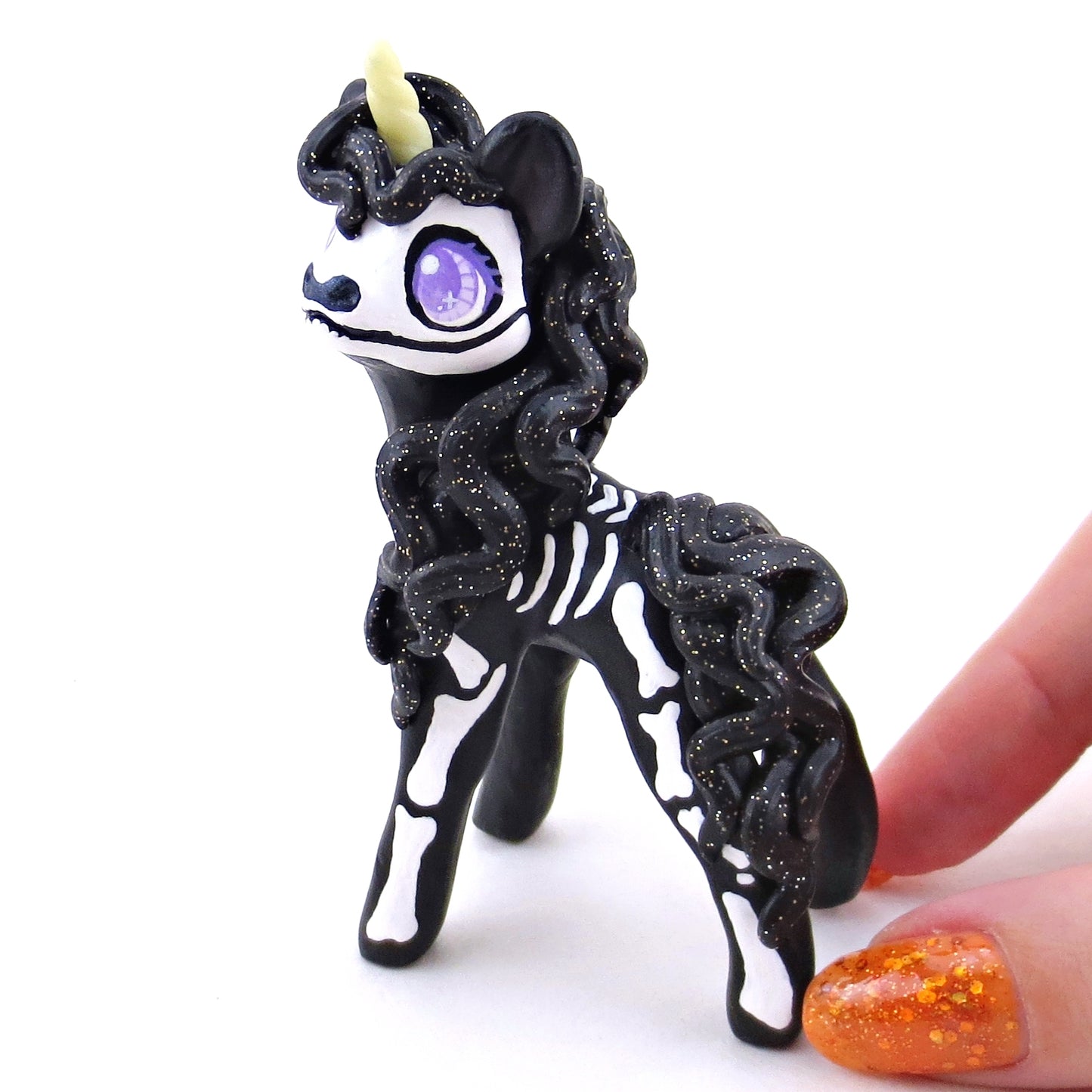 Skeleton Unicorn Figurine - Polymer Clay Halloween Collection