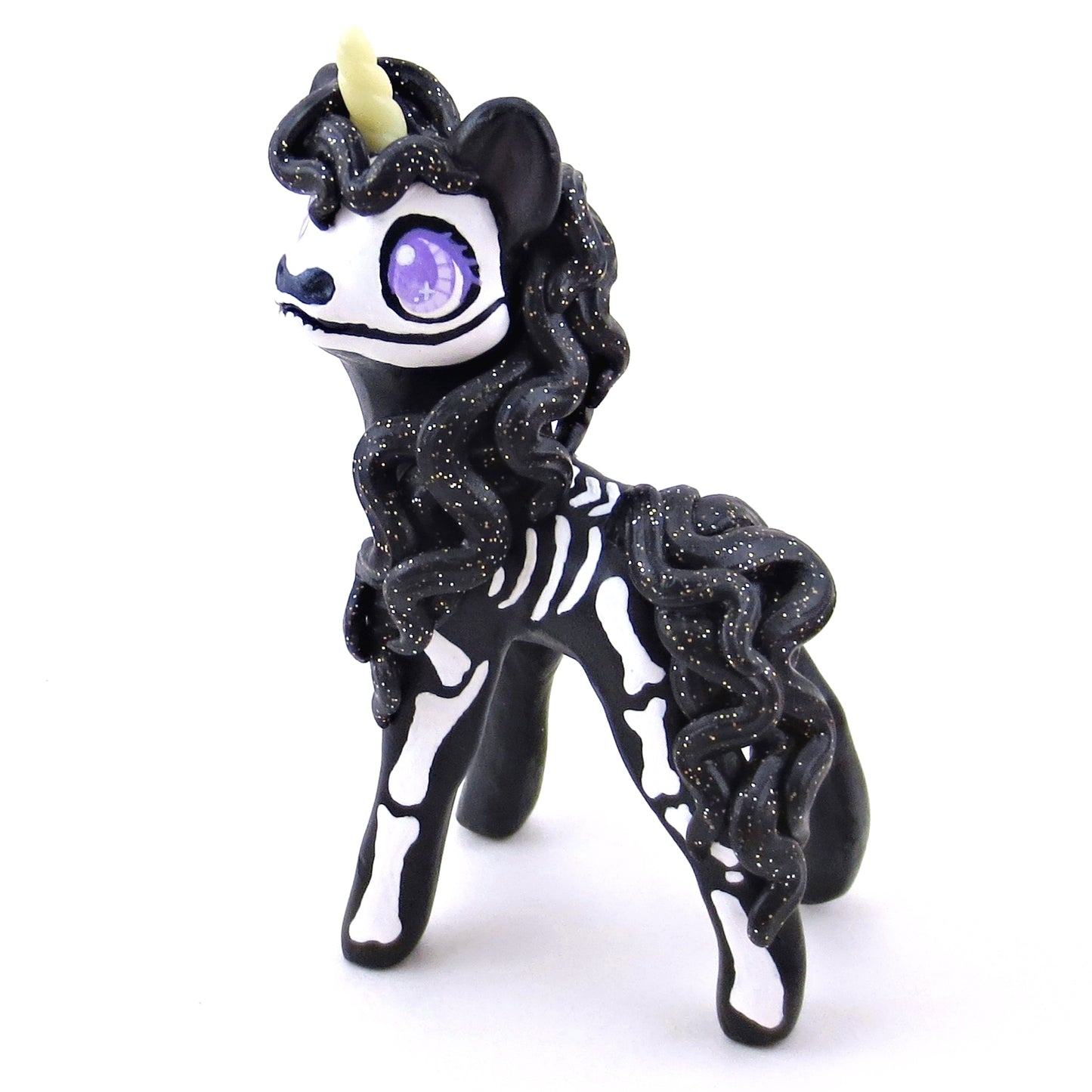 Skeleton Unicorn Figurine - Polymer Clay Halloween Collection