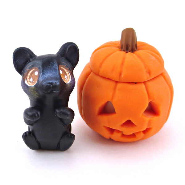 Black Cat in Jack o' Lantern Pumpkin Figurine - Polymer Clay Halloween Collection