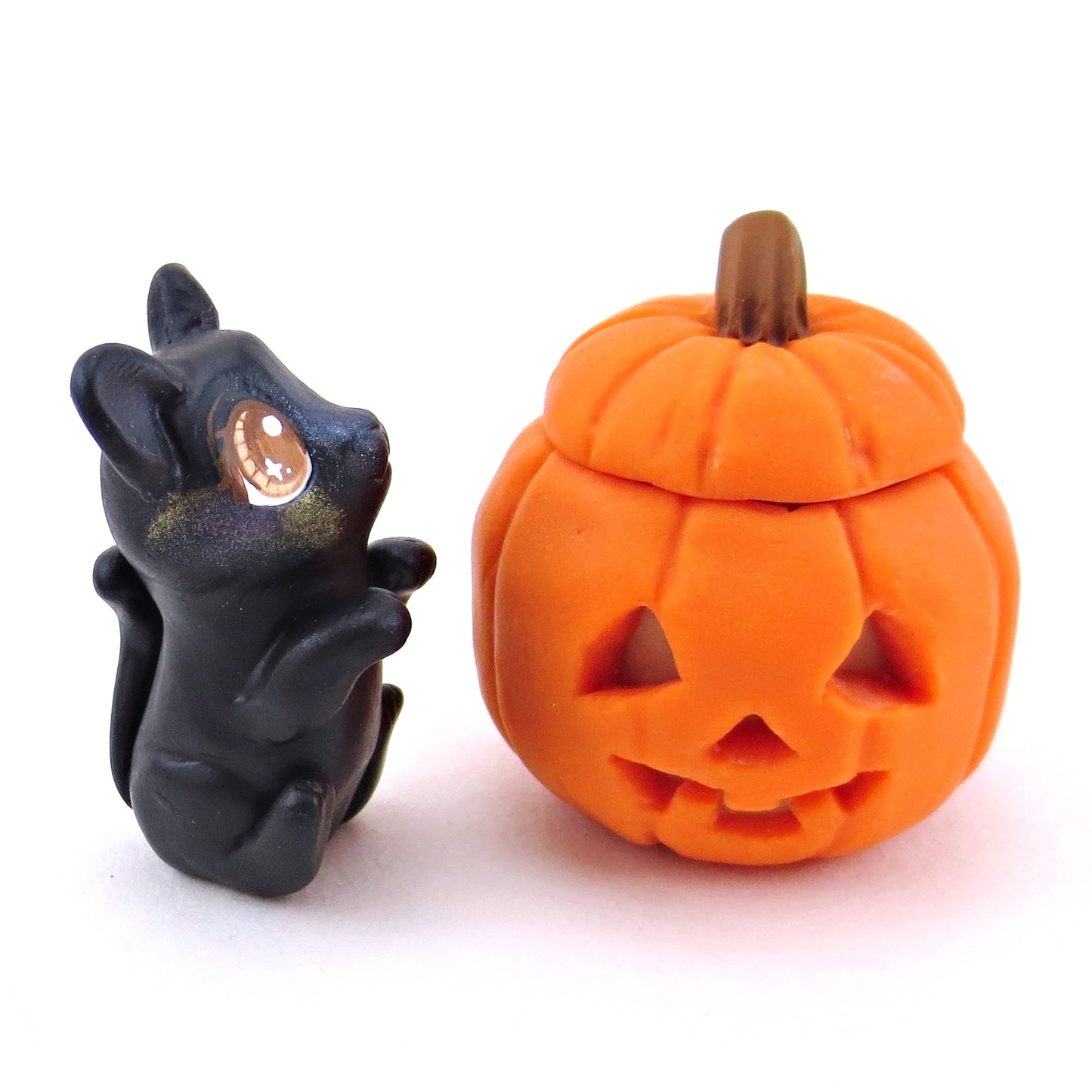 Black Cat in Jack o' Lantern Pumpkin Figurine - Polymer Clay Halloween Collection