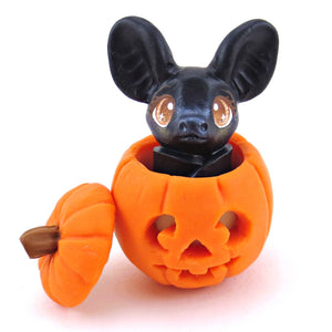 Bat in Jack o' Lantern Pumpkin Figurine - Polymer Clay Halloween Collection