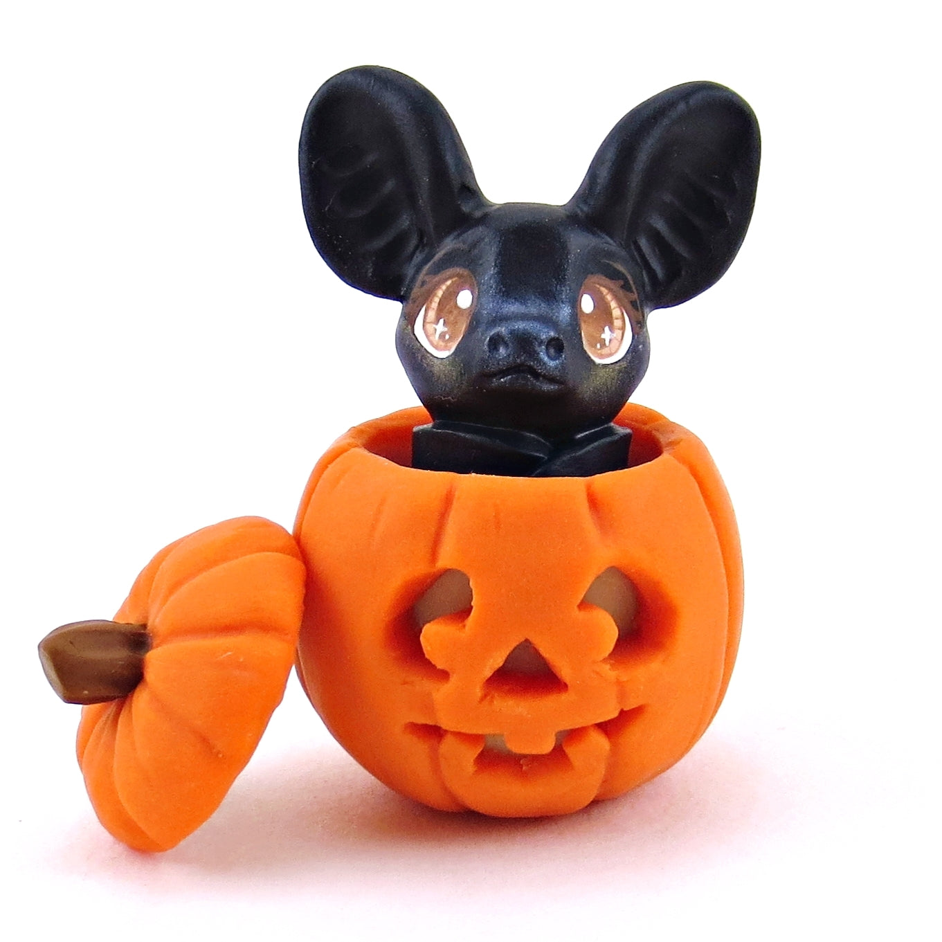 Bat in Jack o' Lantern Pumpkin Figurine - Polymer Clay Halloween Collection