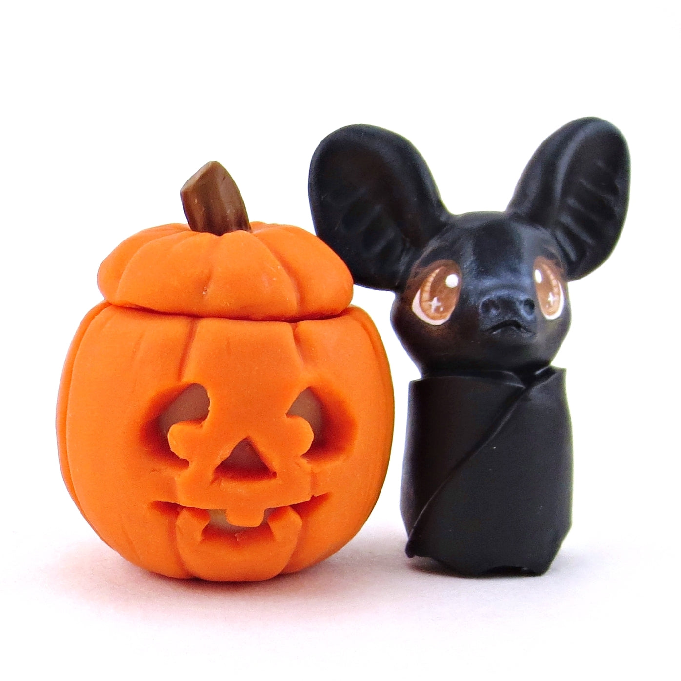 Bat in Jack o' Lantern Pumpkin Figurine - Polymer Clay Halloween Collection