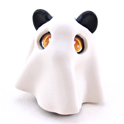 Black Cat in Ghost Costume Figurine - Polymer Clay Halloween Collection