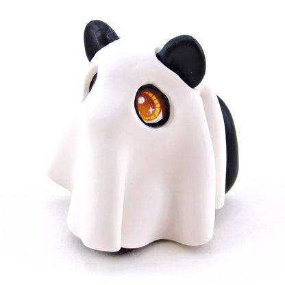 Black Cat in Ghost Costume Figurine - Polymer Clay Halloween Collection