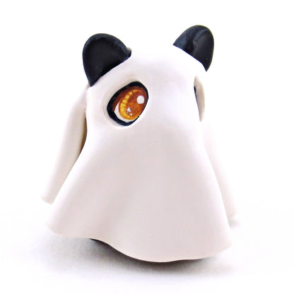 Black Cat in Ghost Costume Figurine - Polymer Clay Halloween Collection