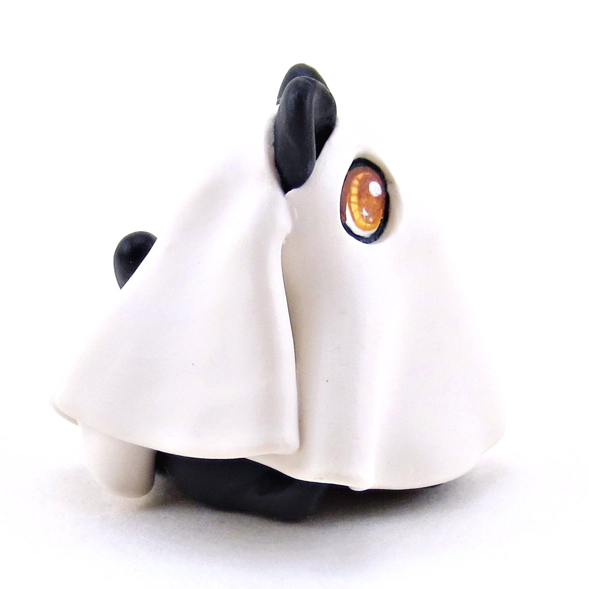 Black Cat in Ghost Costume Figurine - Polymer Clay Halloween Collection