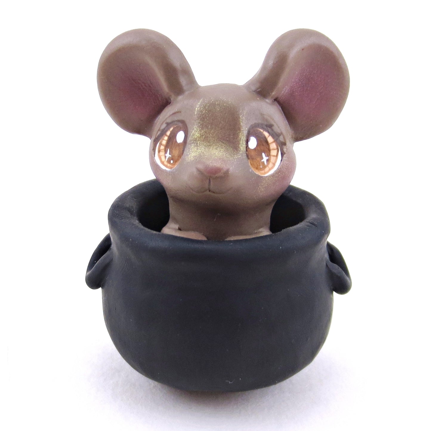 Mouse in Cauldron Familiar Figurine - Polymer Clay Halloween Collection