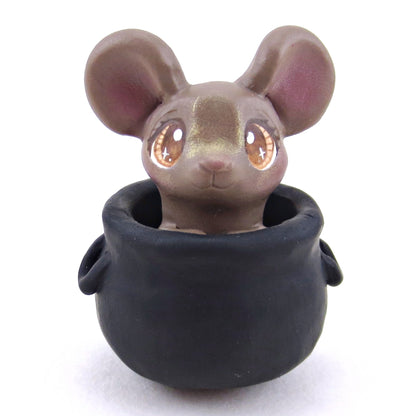 Mouse in Cauldron Familiar Figurine - Polymer Clay Halloween Collection