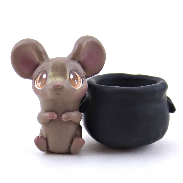 Mouse in Cauldron Familiar Figurine - Polymer Clay Halloween Collection