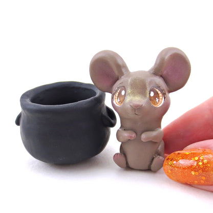 Mouse in Cauldron Familiar Figurine - Polymer Clay Halloween Collection