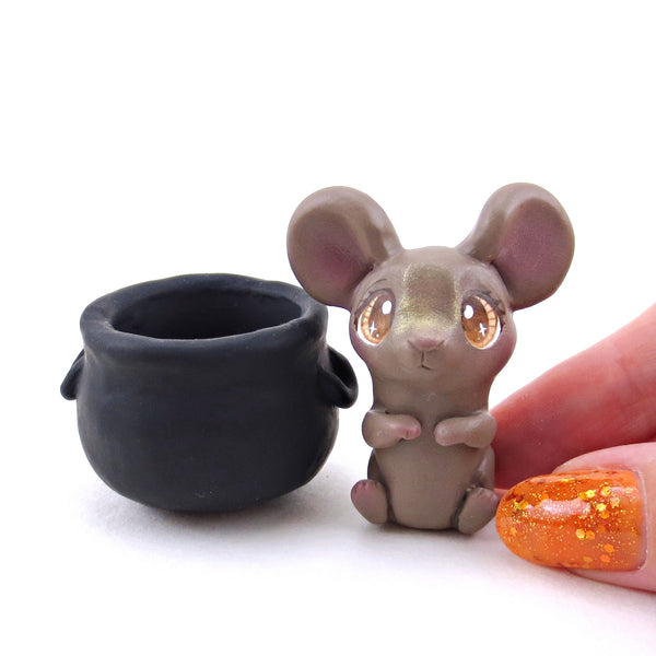 Mouse in Cauldron Familiar Figurine - Polymer Clay Halloween Collection