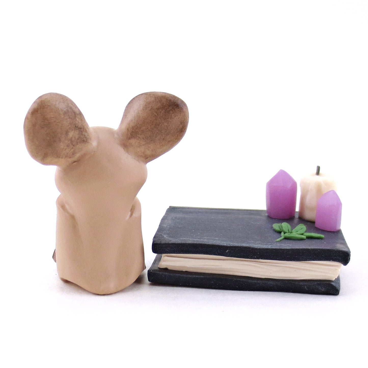 Brown Bat Familiar with Book Stand Figurine - Polymer Clay Halloween Collection