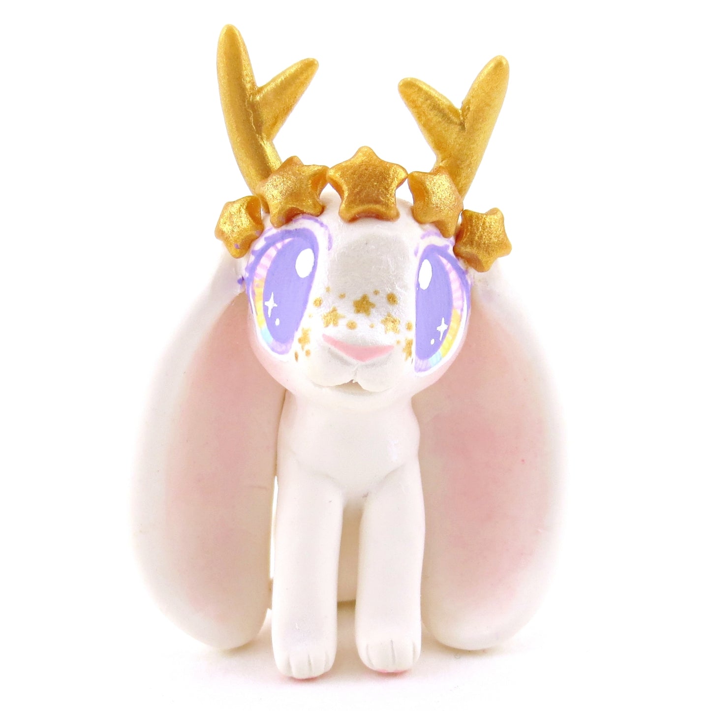 Golden Star Crown Jackalope Wolpertinger Figurine - Polymer Clay Animals