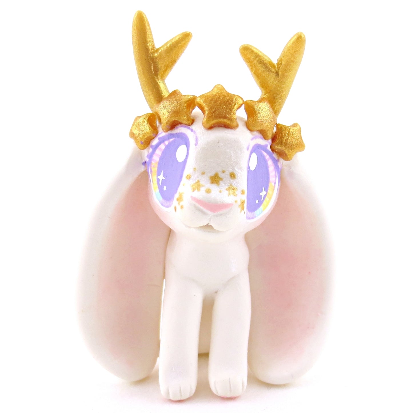 Golden Star Crown Jackalope Wolpertinger Figurine - Polymer Clay Animals