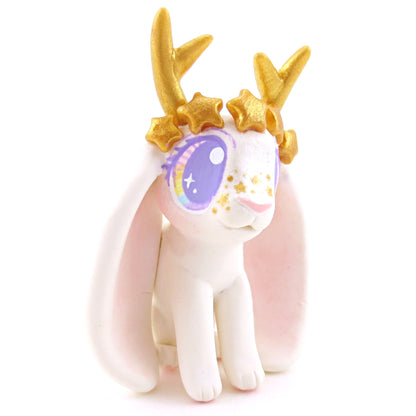 Golden Star Crown Jackalope Wolpertinger Figurine - Polymer Clay Animals