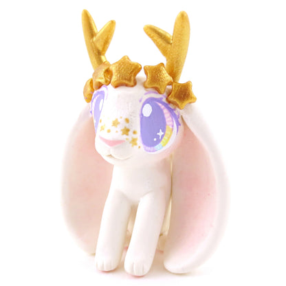 Golden Star Crown Jackalope Wolpertinger Figurine - Polymer Clay Animals