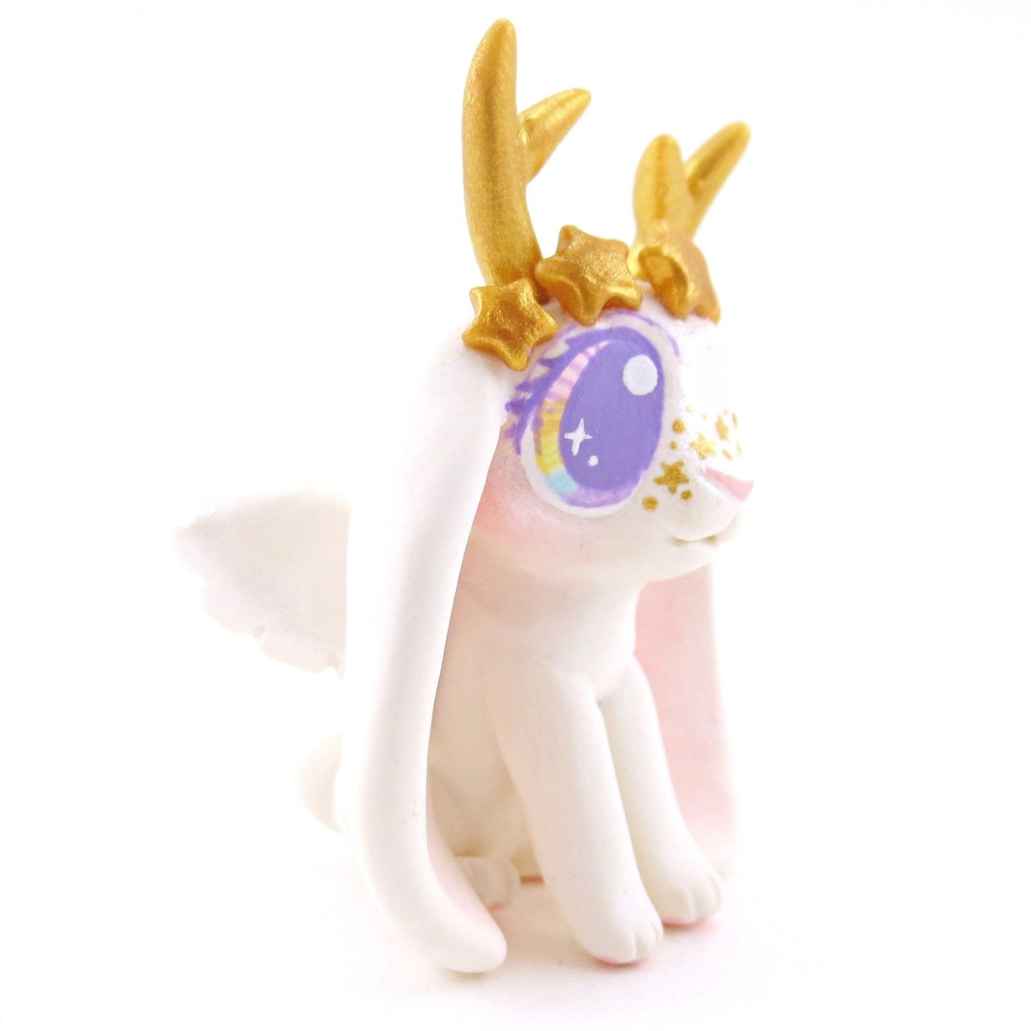 Golden Star Crown Jackalope Wolpertinger Figurine - Polymer Clay Animals