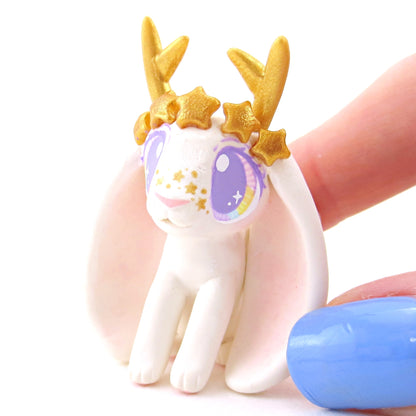 Golden Star Crown Jackalope Wolpertinger Figurine - Polymer Clay Animals