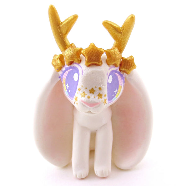 Golden Star Crown Jackalope Wolpertinger Figurine - Polymer Clay Animals
