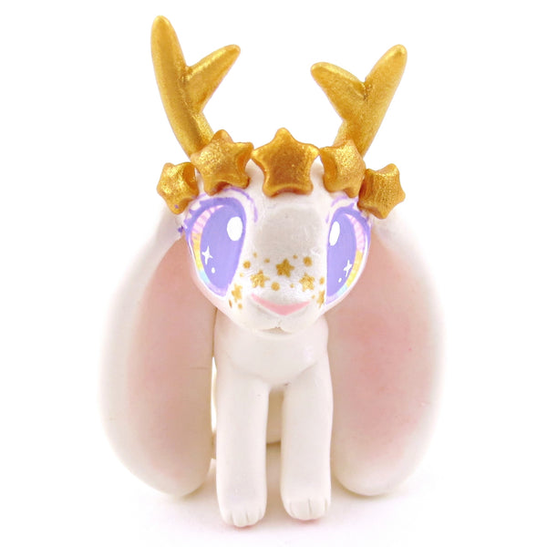 Golden Star Crown Jackalope Wolpertinger Figurine - Polymer Clay Animals