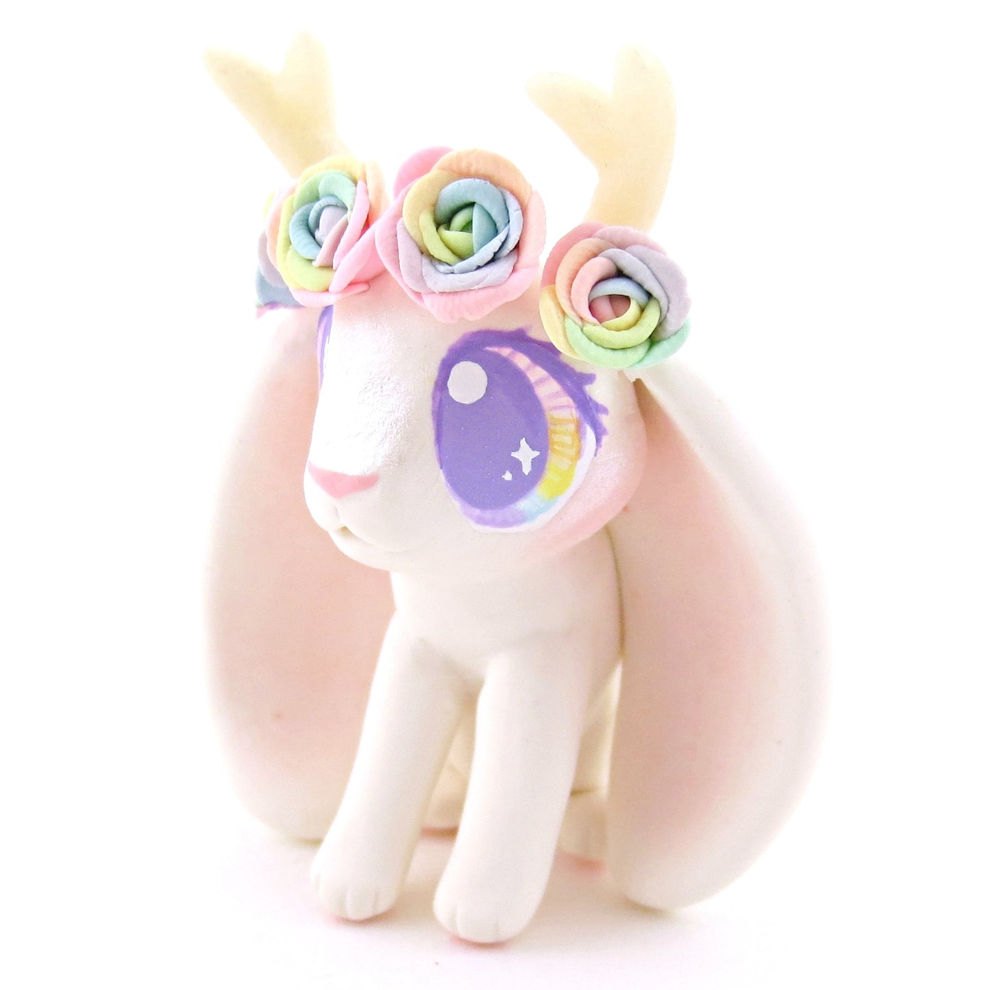 Rainbow Rose Flower Crown Jackalope Wolpertinger Figurine - Polymer Clay Animals