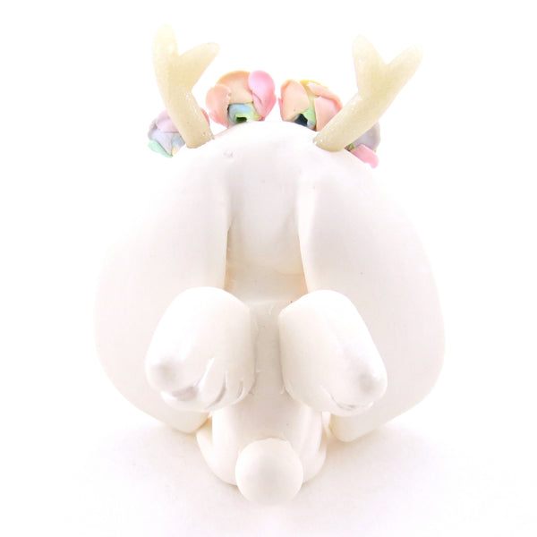 Rainbow Rose Flower Crown Jackalope Wolpertinger Figurine - Polymer Clay Animals