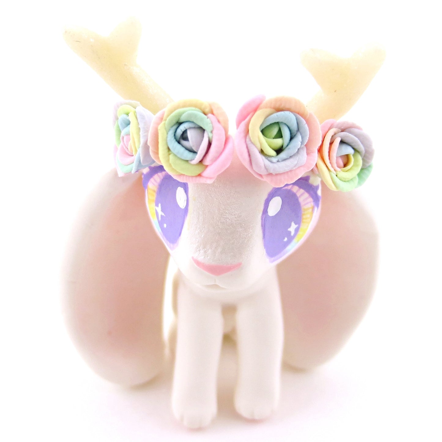 Rainbow Rose Flower Crown Jackalope Wolpertinger Figurine - Polymer Clay Animals