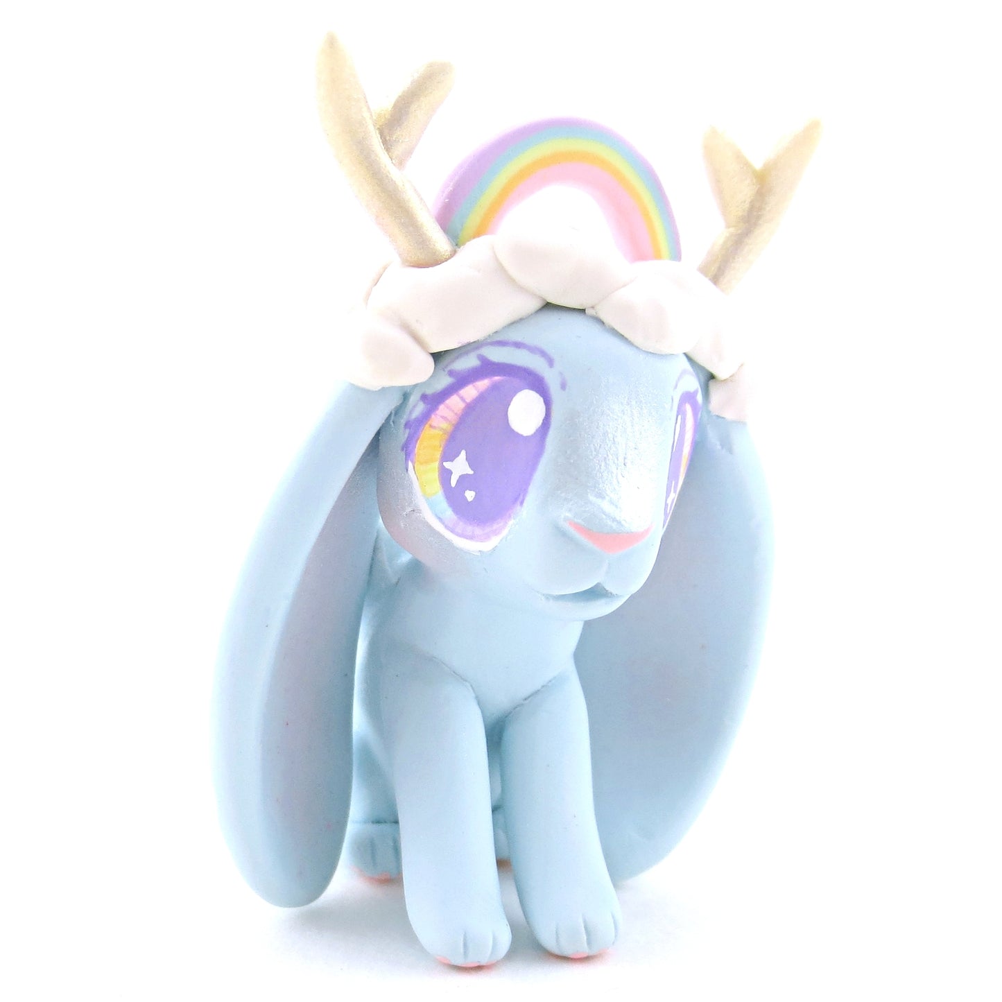 Rainbow and Cloud Crown Jackalope Wolpertinger Figurine - Polymer Clay Animals