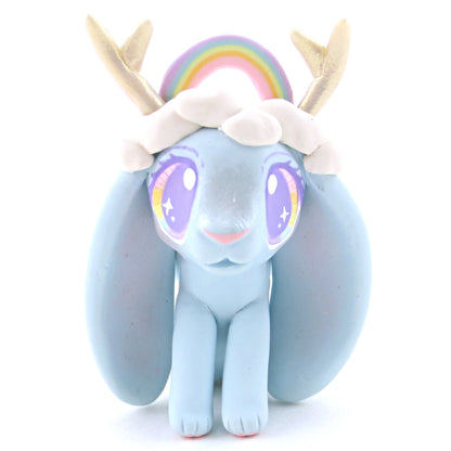 Rainbow and Cloud Crown Jackalope Wolpertinger Figurine - Polymer Clay Animals